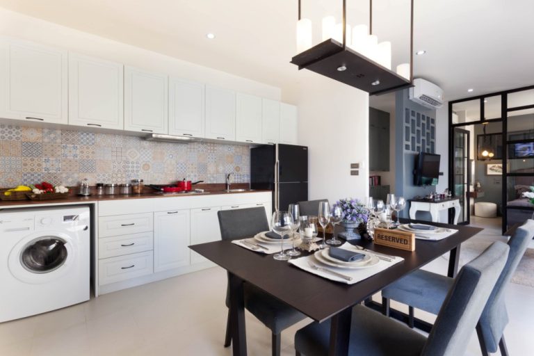 Kitchen and dining table at Palmyrah Surin