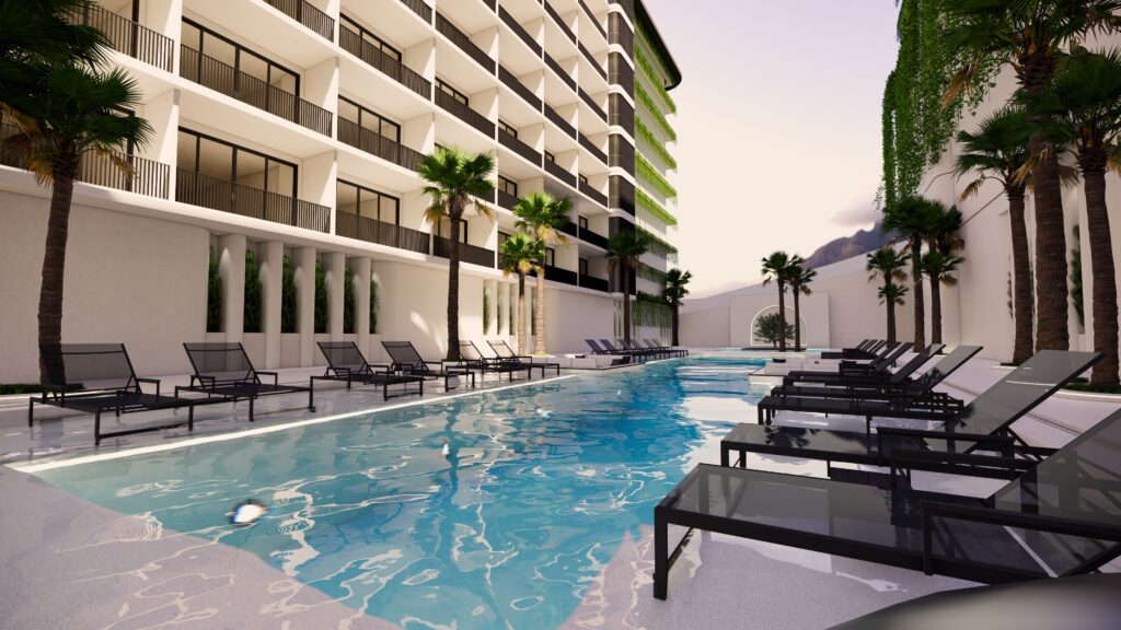 Rendering of the lap pool between the buildings of Ever Prime Residences
