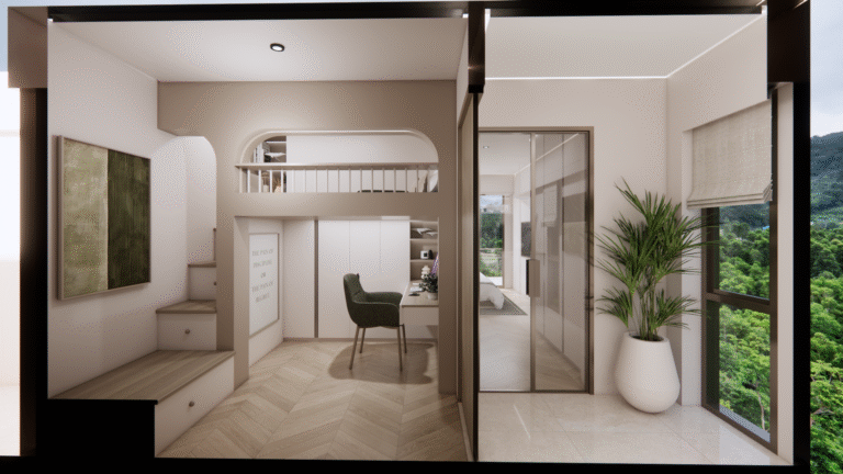 Rendering of an interior at The Trees Residence by Anocha
