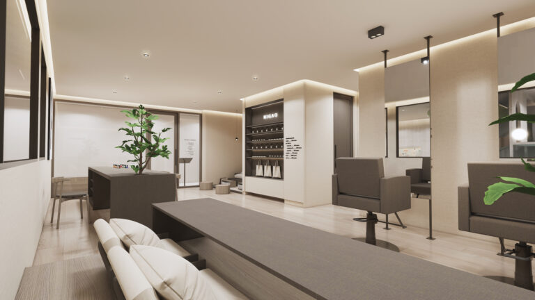 Rendering of the salon at The Trees Residence by Anocha