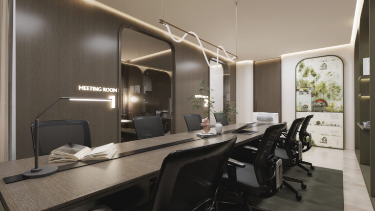 Rendering of the co-working space at The Trees Residence by Anocha