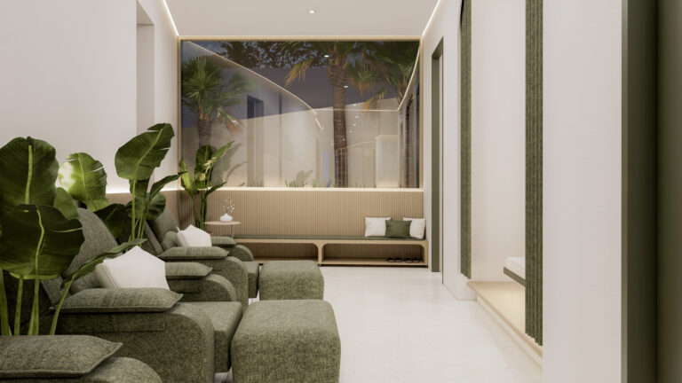 Rendering of the spa massage room at The Trees Residence by Anocha