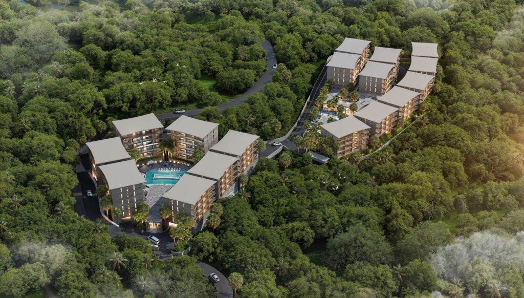 Aerial rendering of The Trees Residence by Anocha in Bangtao
