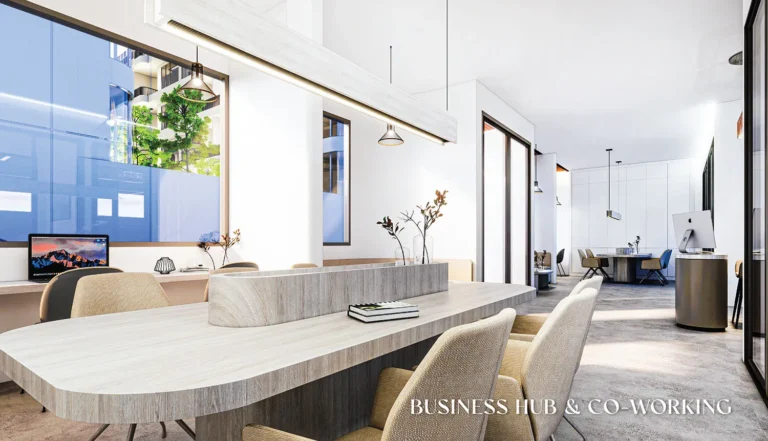 Rendering of the business hub and co-working space at The Element by Anocha