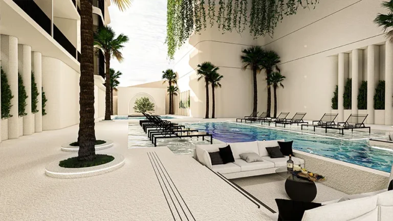 Rendering of the lap pool between the buildings of Ever Prime Residences