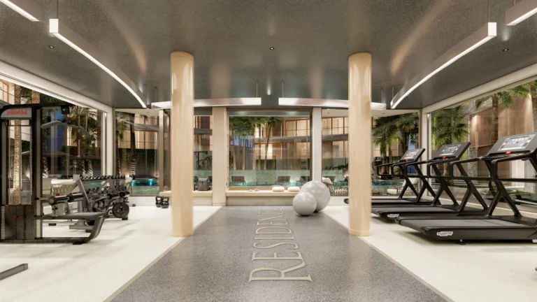 Rendering of the fitness centre at The Trees Residence by Anocha