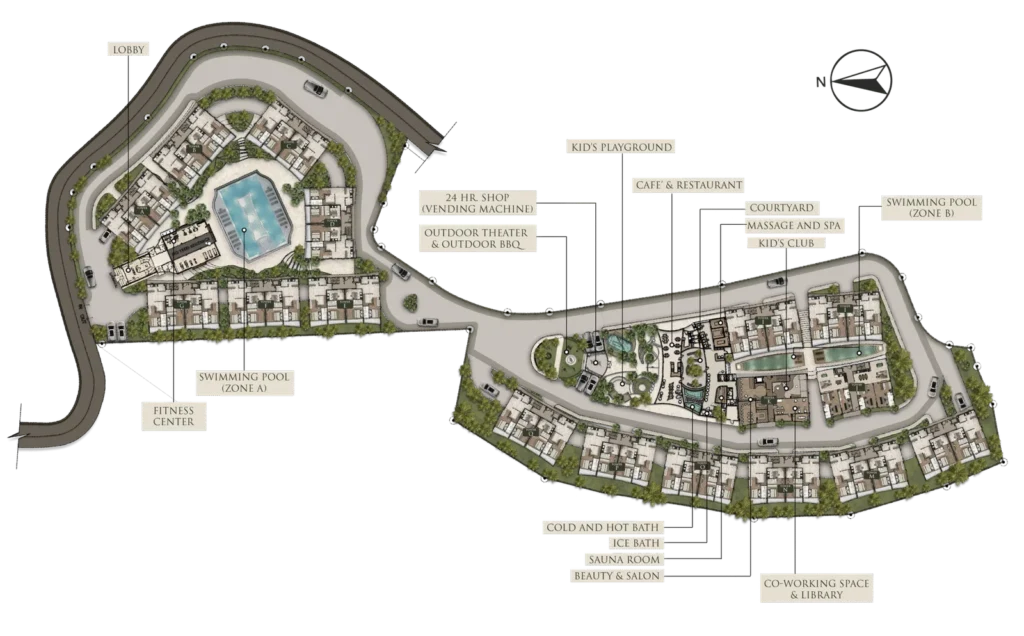 Master plan of The Trees Residence by Anocha, Bangtao, with zones A and B